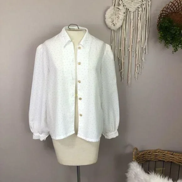 Sam Hua Korean Large polka dot lace collared blouse - Picture 1 of 8